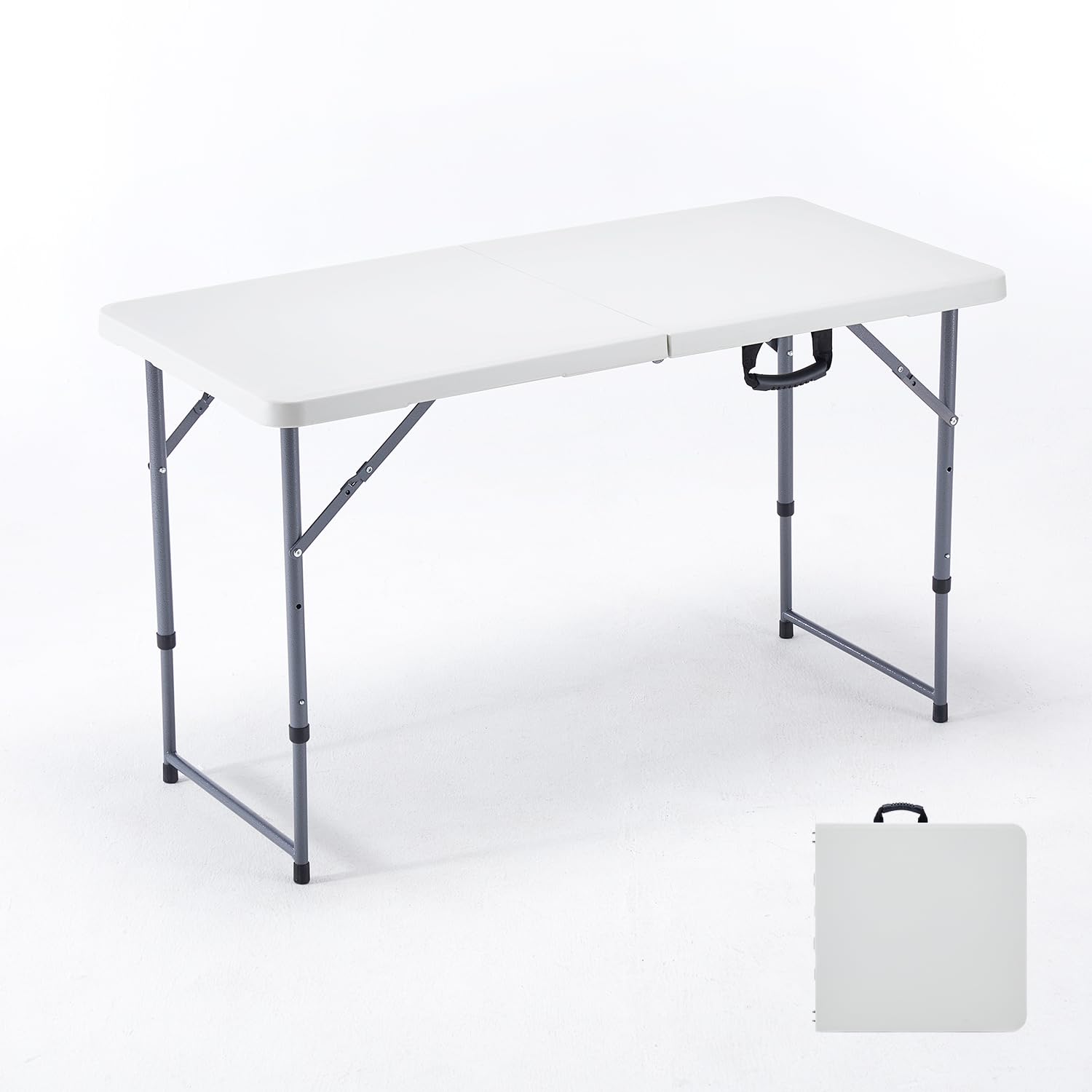 BOOSDEN Складной стол с регулировкой высоты Уличный стол Кемпинговый обеденный стол Компактный Не требует сборки Обеденный стол Гостиный стол Рабочий стол белый